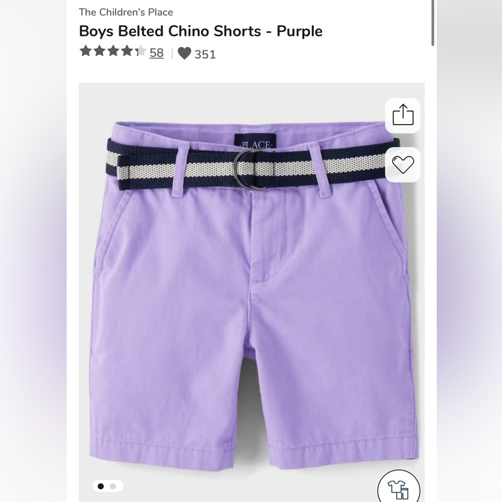 NWT Children’s Place - Boys Belted Chino Shorts - Purple (10)